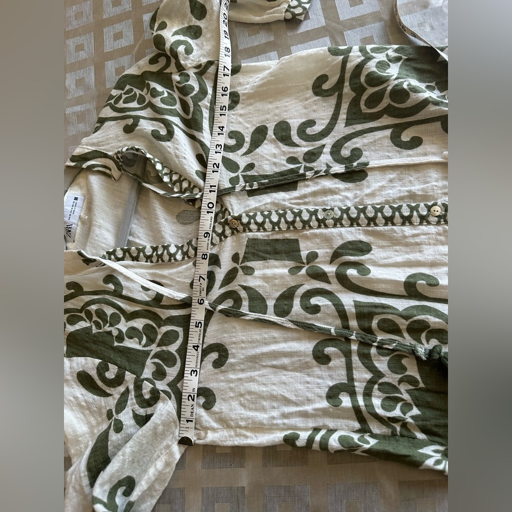 Zara Ecru & Khaki Rustic Printed Mini Dress Size XS - Picture 8 of 10